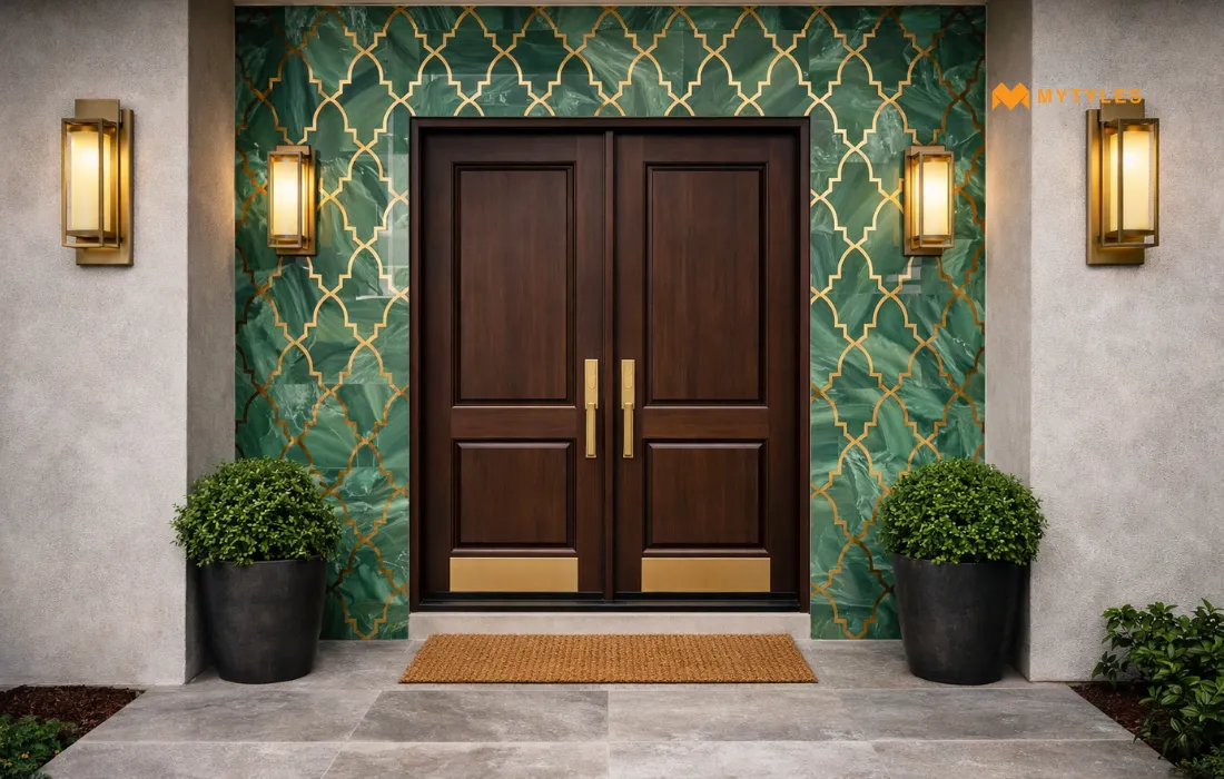Green Glossy Tile in Front Door